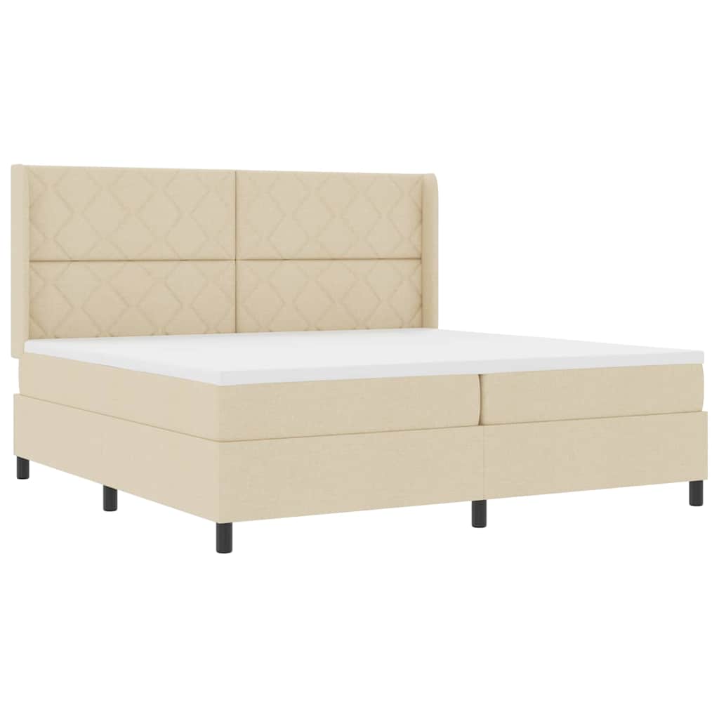Boxspringbed met matras met hoofdeinde Crème 200 x 200 cm Stof is nu te koop bij PeponiXL, paradijselijk wonen!