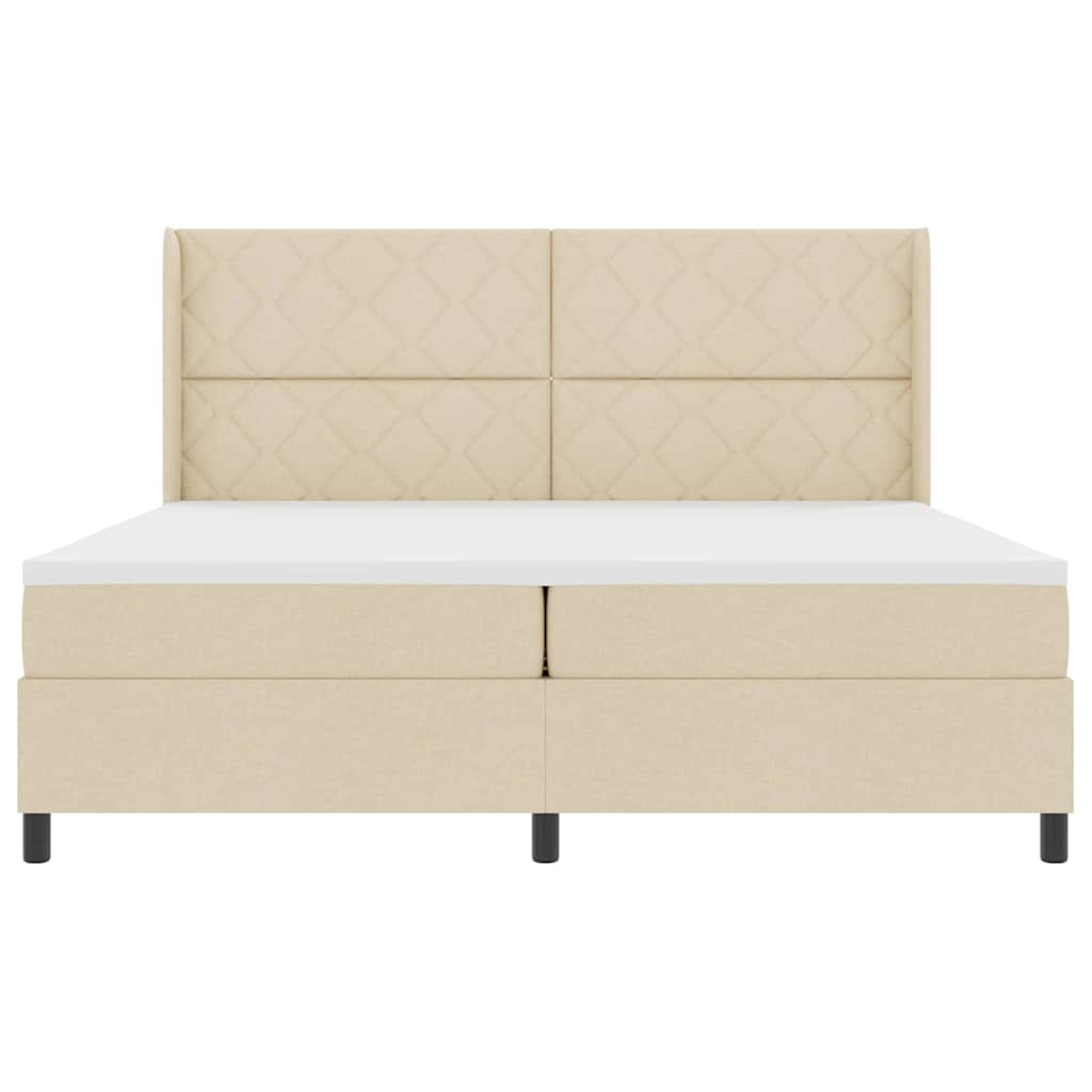 Boxspringbed met matras met hoofdeinde Crème 200 x 200 cm Stof is nu te koop bij PeponiXL, paradijselijk wonen!
