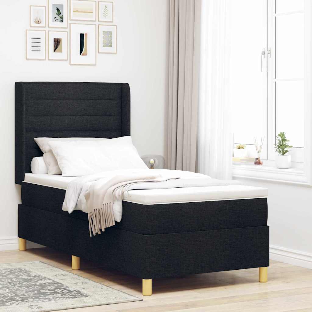 Boxspringbed met matras met hoofdeinde Zwart 80 x 200 cm Stof is nu te koop bij PeponiXL, paradijselijk wonen!