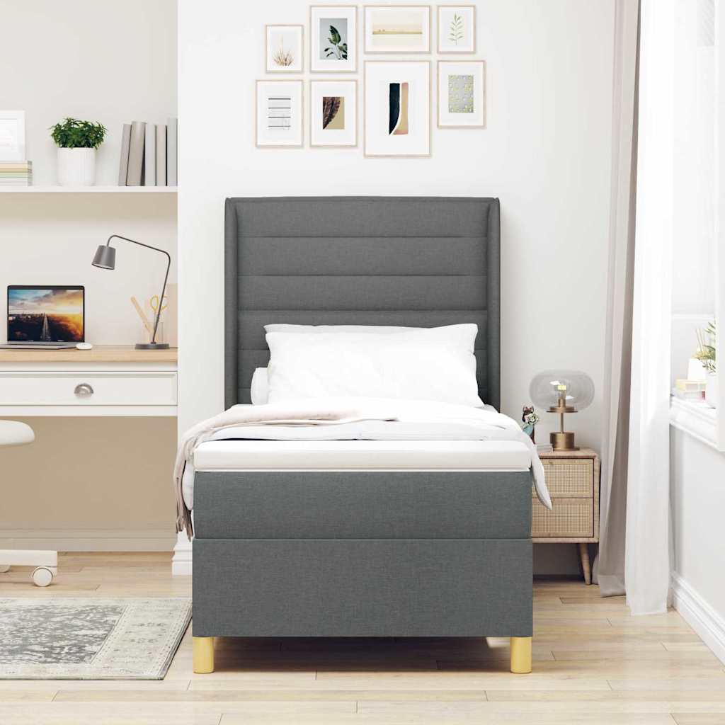 Boxspringbed met matras Donkergrijs 90 x 190 cm Stof is nu te koop bij PeponiXL, paradijselijk wonen!