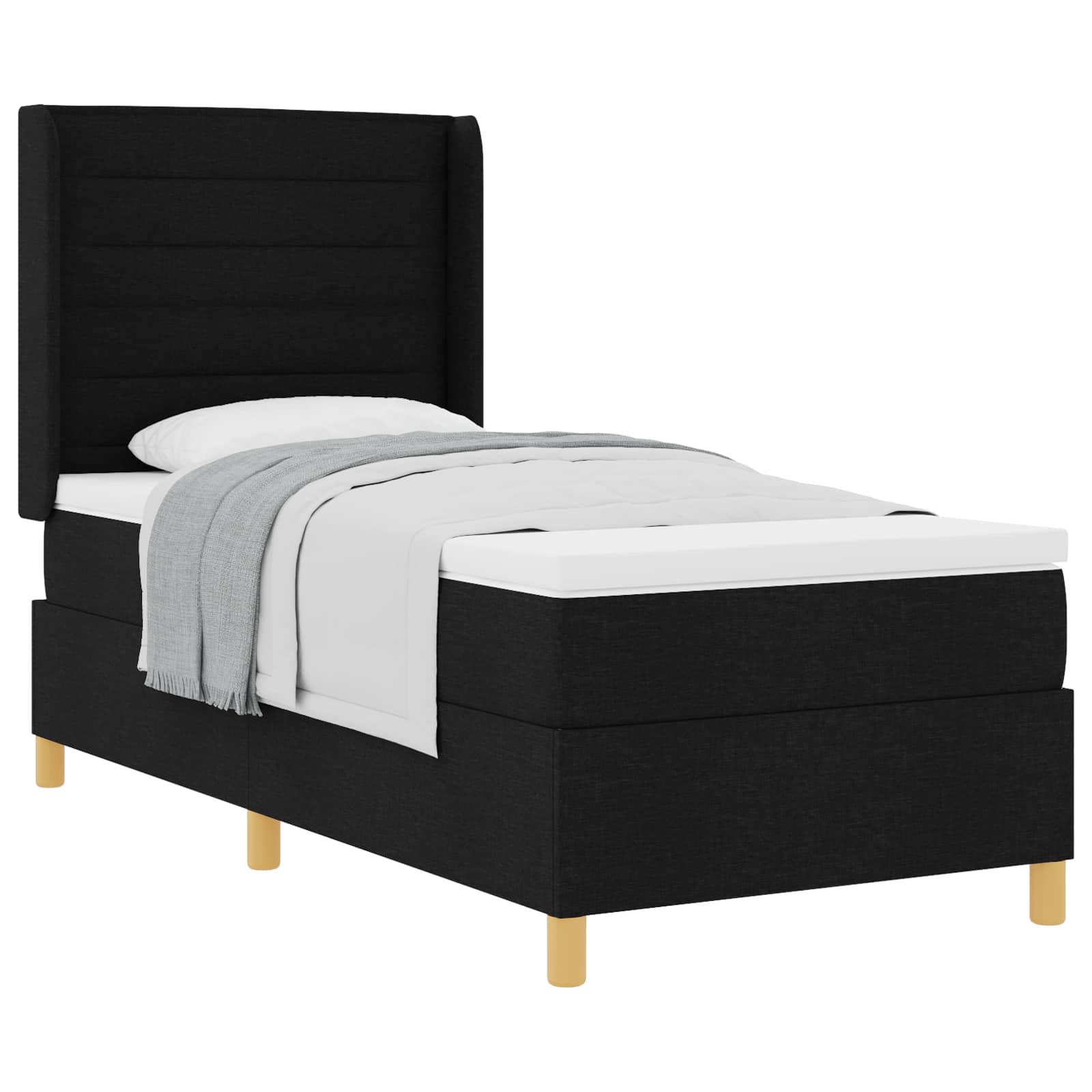 Boxspringbed met matras met hoofdeinde Zwart 90 x 190 cm Stof is nu te koop bij PeponiXL, paradijselijk wonen!