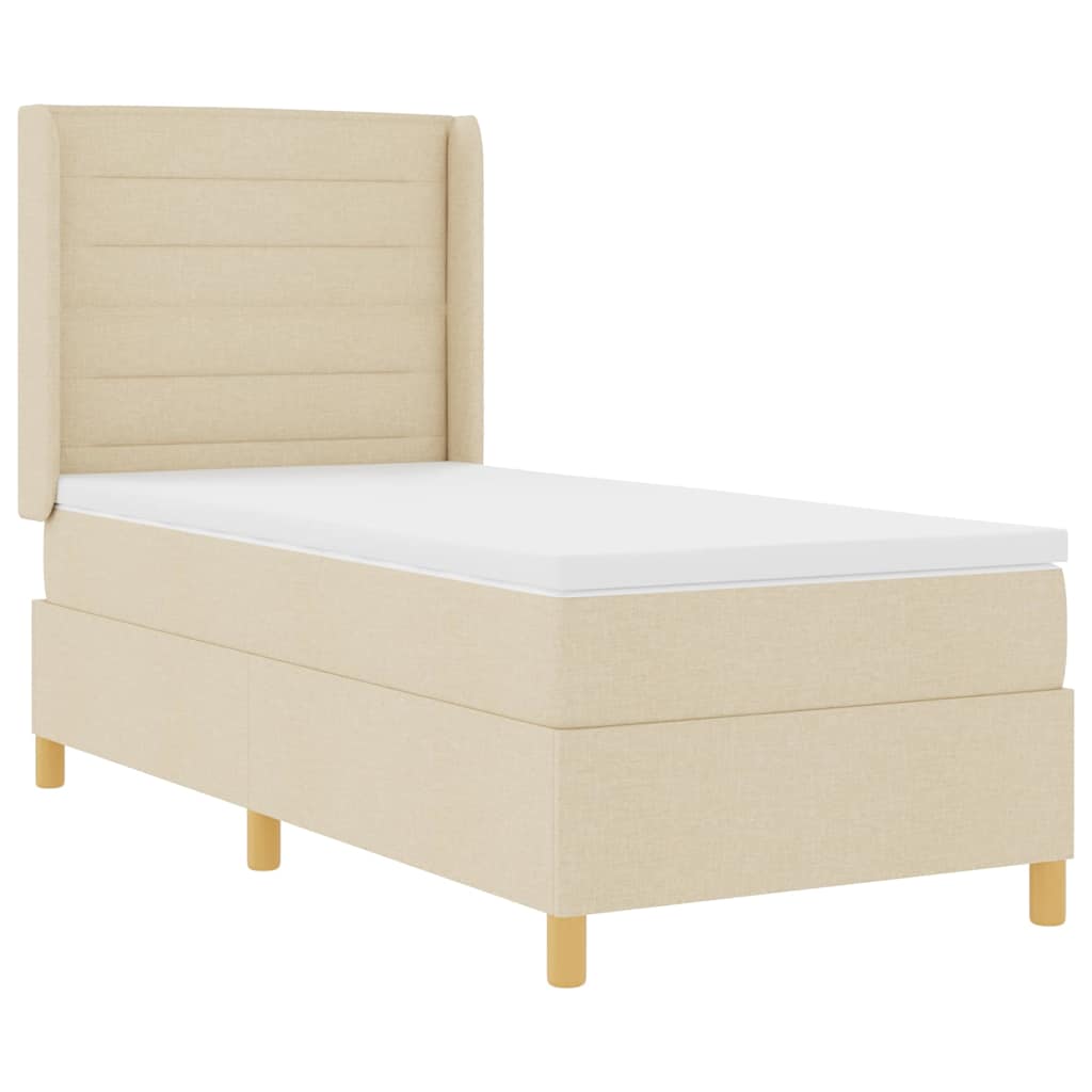 Boxspringbed met matras met hoofdeinde Crème 90 x 200 cm Stof is nu te koop bij PeponiXL, paradijselijk wonen!