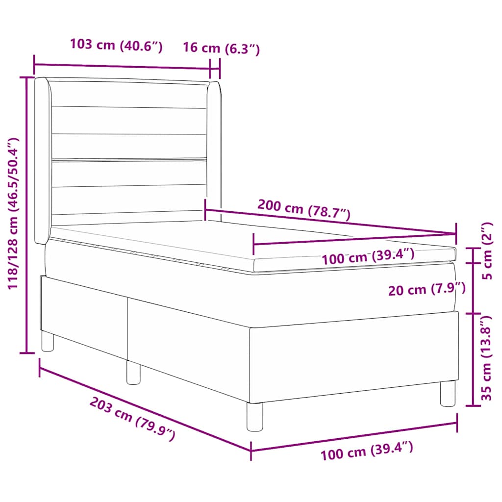 Boxspringbed met matras met hoofdeinde Zwart 100 x 200 cm Stof is nu te koop bij PeponiXL, paradijselijk wonen!