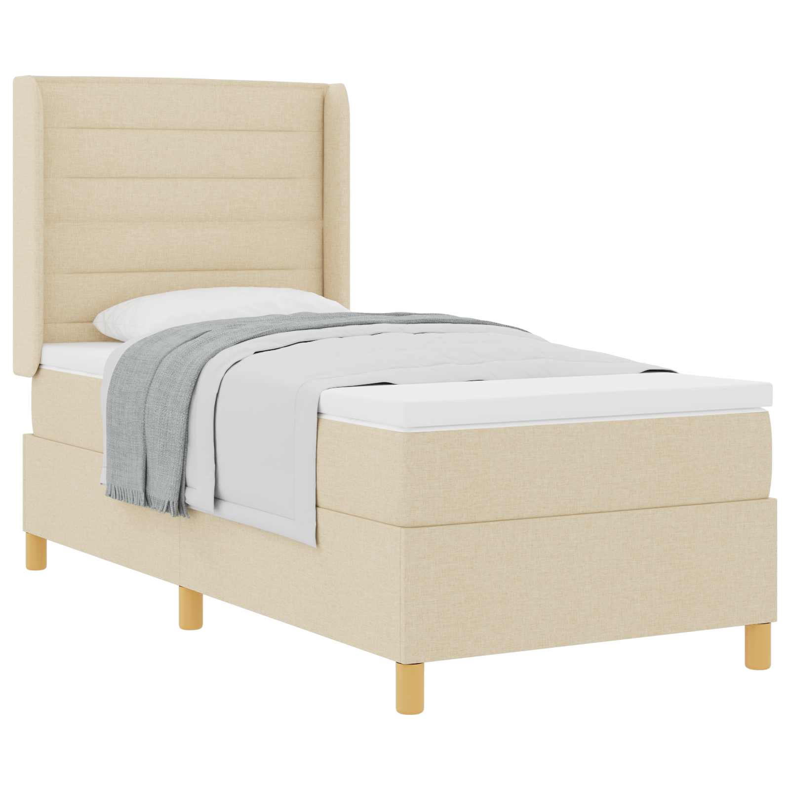 Boxspringbed met matras met hoofdeinde Crème 100 x 200 cm Stof is nu te koop bij PeponiXL, paradijselijk wonen!