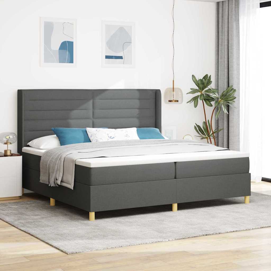 Boxspringbed met matras Donkergrijs 200 x 200 cm Stof is nu te koop bij PeponiXL, paradijselijk wonen!