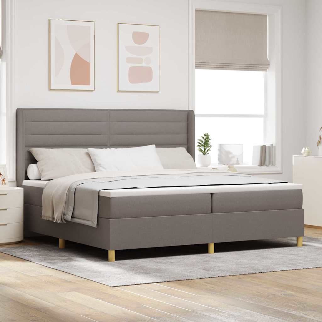 Boxspringbed met matras met hoofdeinde Taupe 200 x 200 cm Stof is nu te koop bij PeponiXL, paradijselijk wonen!