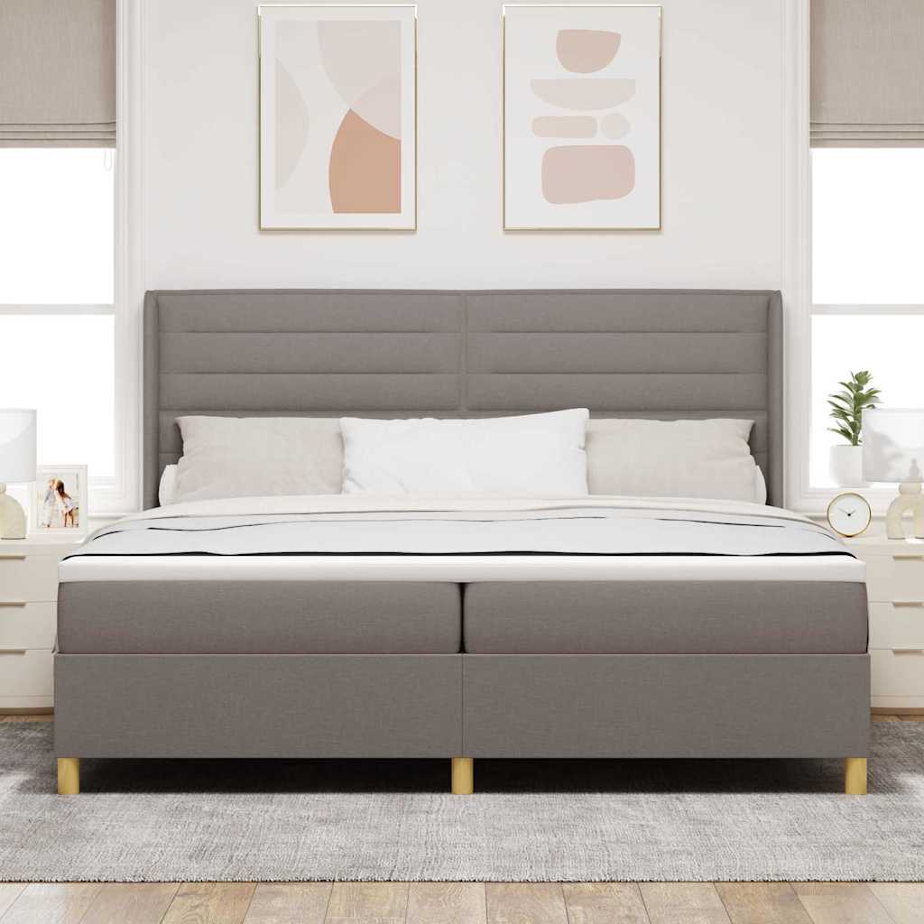 Boxspringbed met matras met hoofdeinde Taupe 200 x 200 cm Stof is nu te koop bij PeponiXL, paradijselijk wonen!