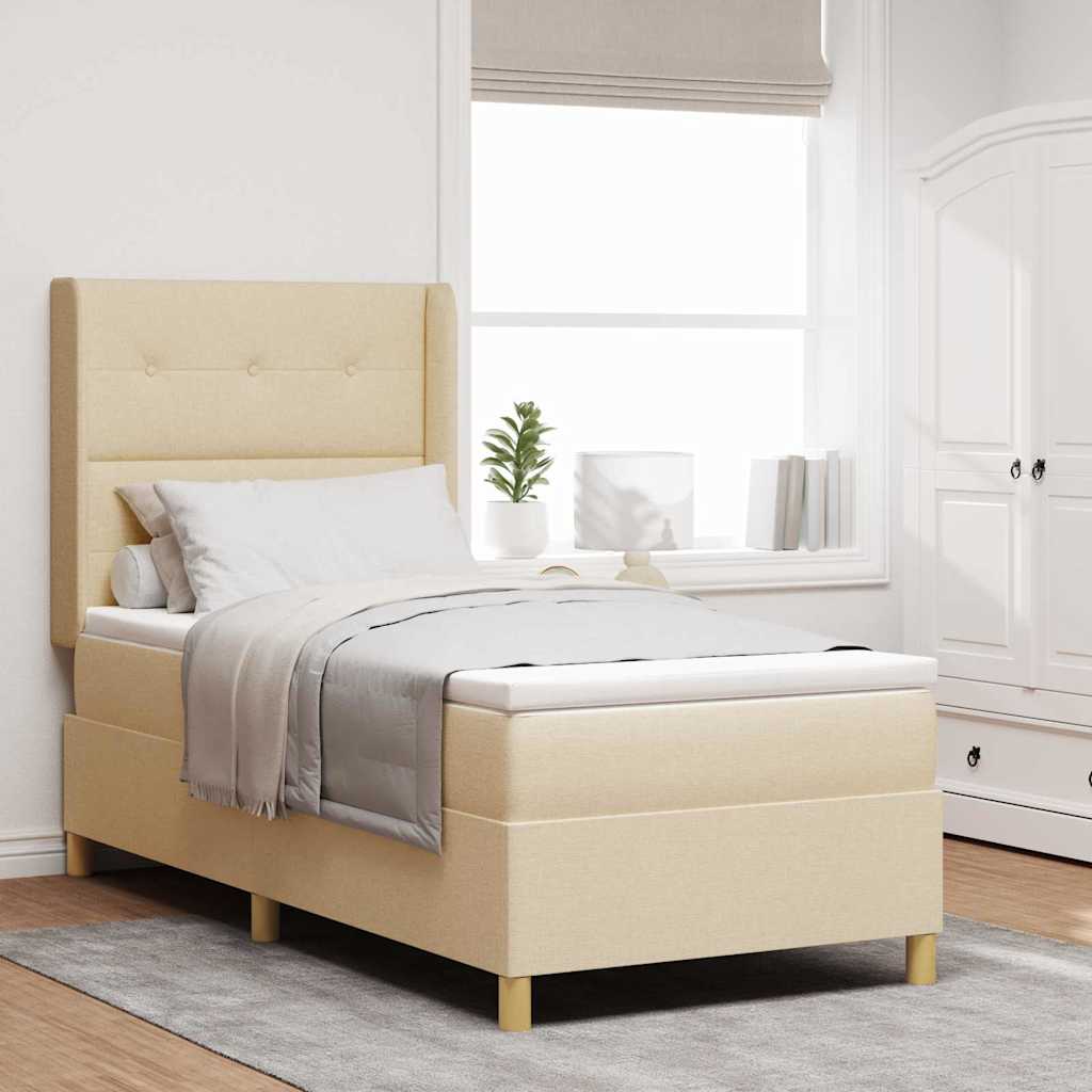 Boxspringbed met matras met hoofdeinde Crème 100 x 200 cm Stof is nu te koop bij PeponiXL, paradijselijk wonen!