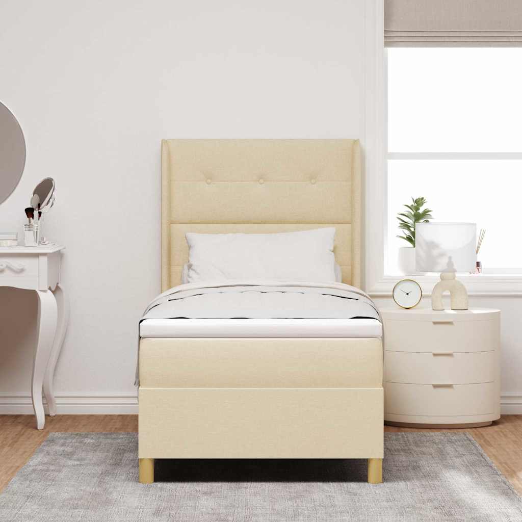 Boxspringbed met matras met hoofdeinde Crème 100 x 200 cm Stof is nu te koop bij PeponiXL, paradijselijk wonen!