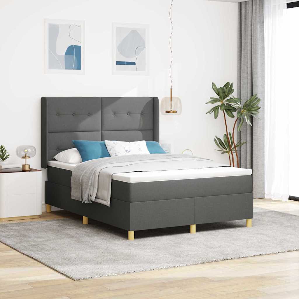 Boxspringbed met matras Donkergrijs 140 x 190 cm Stof is nu te koop bij PeponiXL, paradijselijk wonen!
