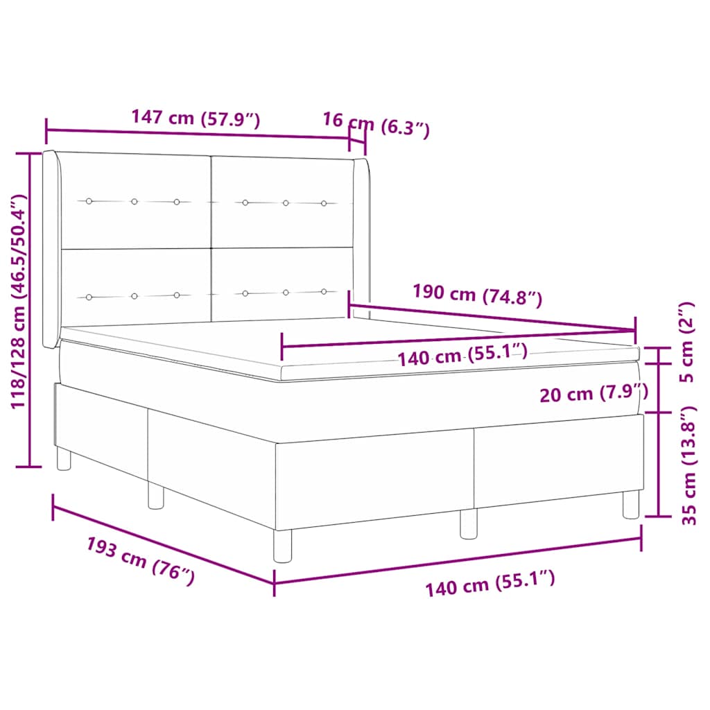 Boxspringbed met matras met hoofdeinde Taupe 140 x 190 cm Stof is nu te koop bij PeponiXL, paradijselijk wonen!