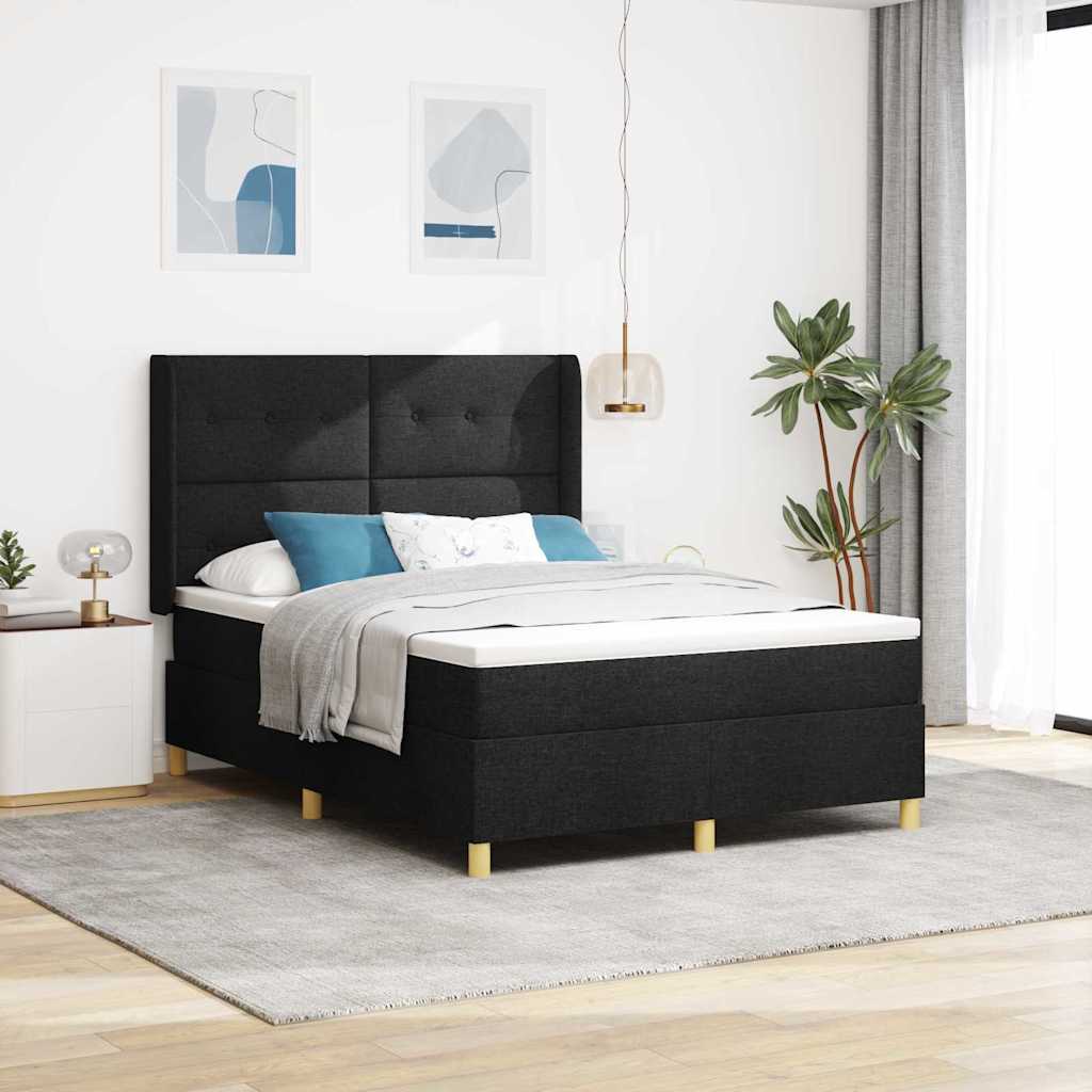 Boxspringbed met hoofdeinde Zwart 140 x 200 cm Stof is nu te koop bij PeponiXL, paradijselijk wonen!