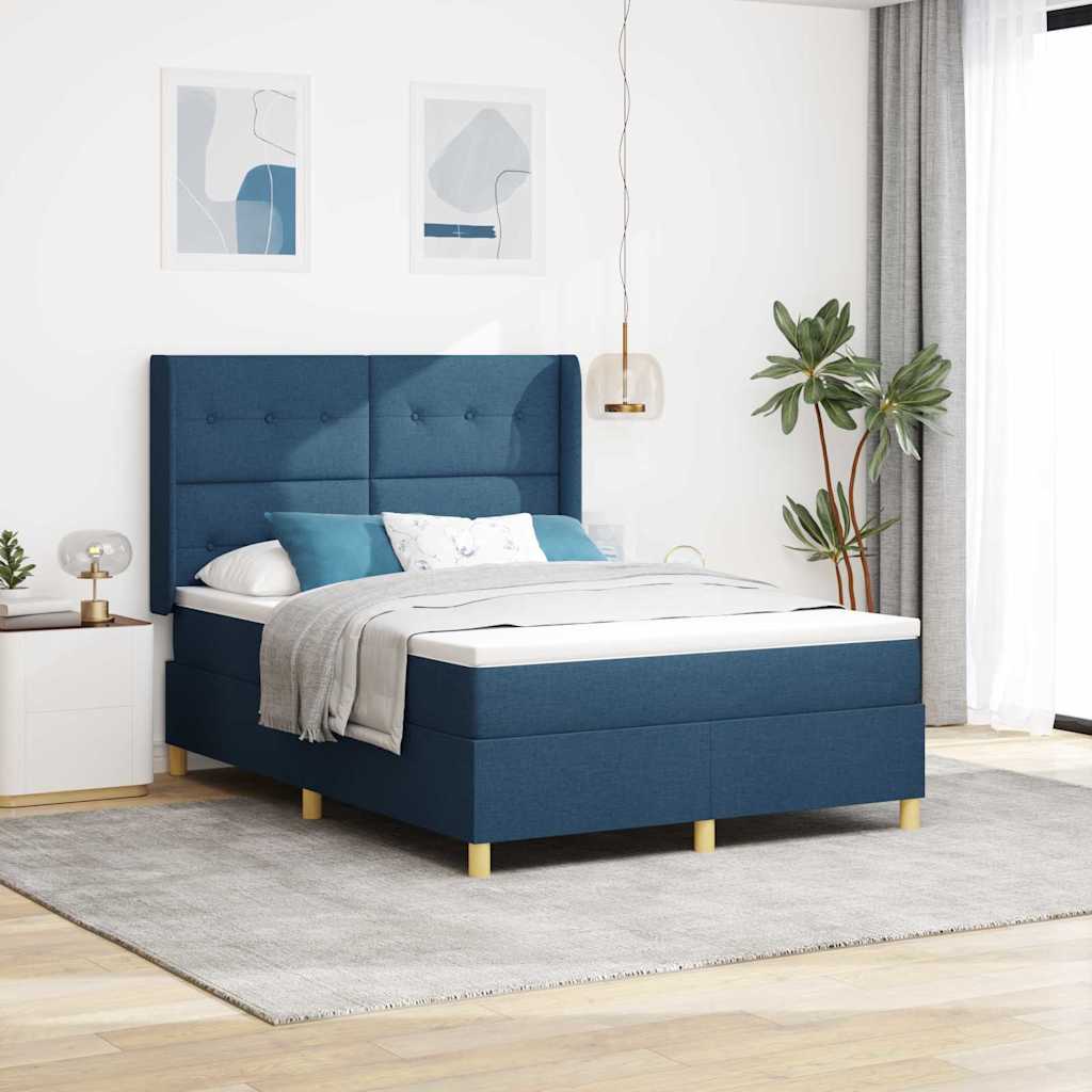 Boxspringbed met matras met hoofdeinde Blauw 140 x 200 cm Stof is nu te koop bij PeponiXL, paradijselijk wonen!