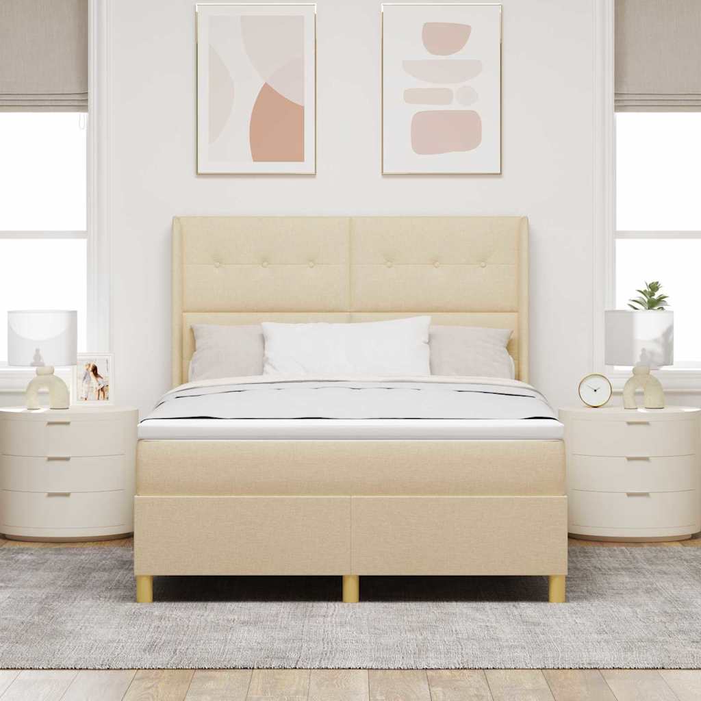 Boxspringbed met matras met hoofdeinde Crème 160 x 200 cm Stof is nu te koop bij PeponiXL, paradijselijk wonen!