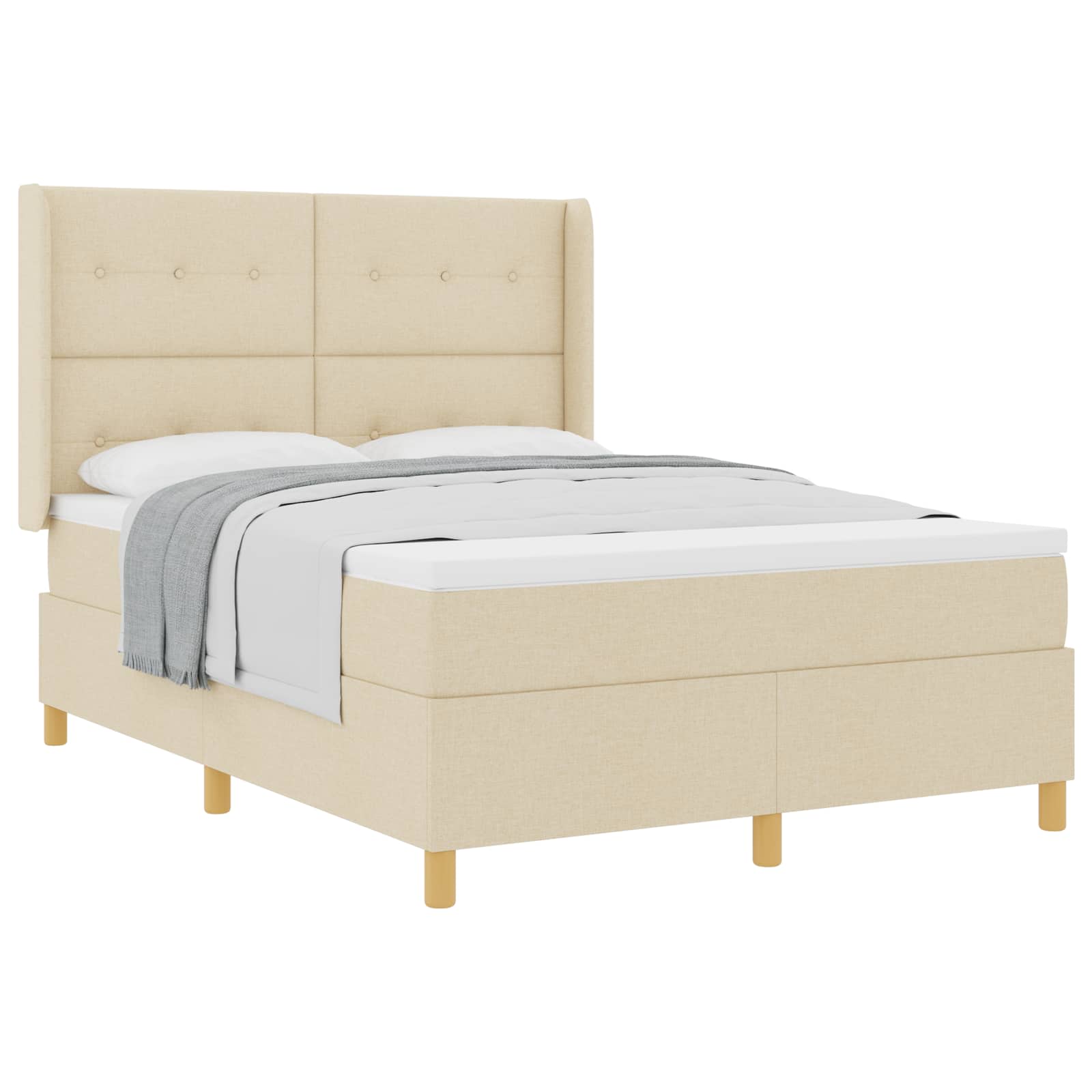 Boxspringbed met matras met hoofdeinde Crème 160 x 200 cm Stof is nu te koop bij PeponiXL, paradijselijk wonen!