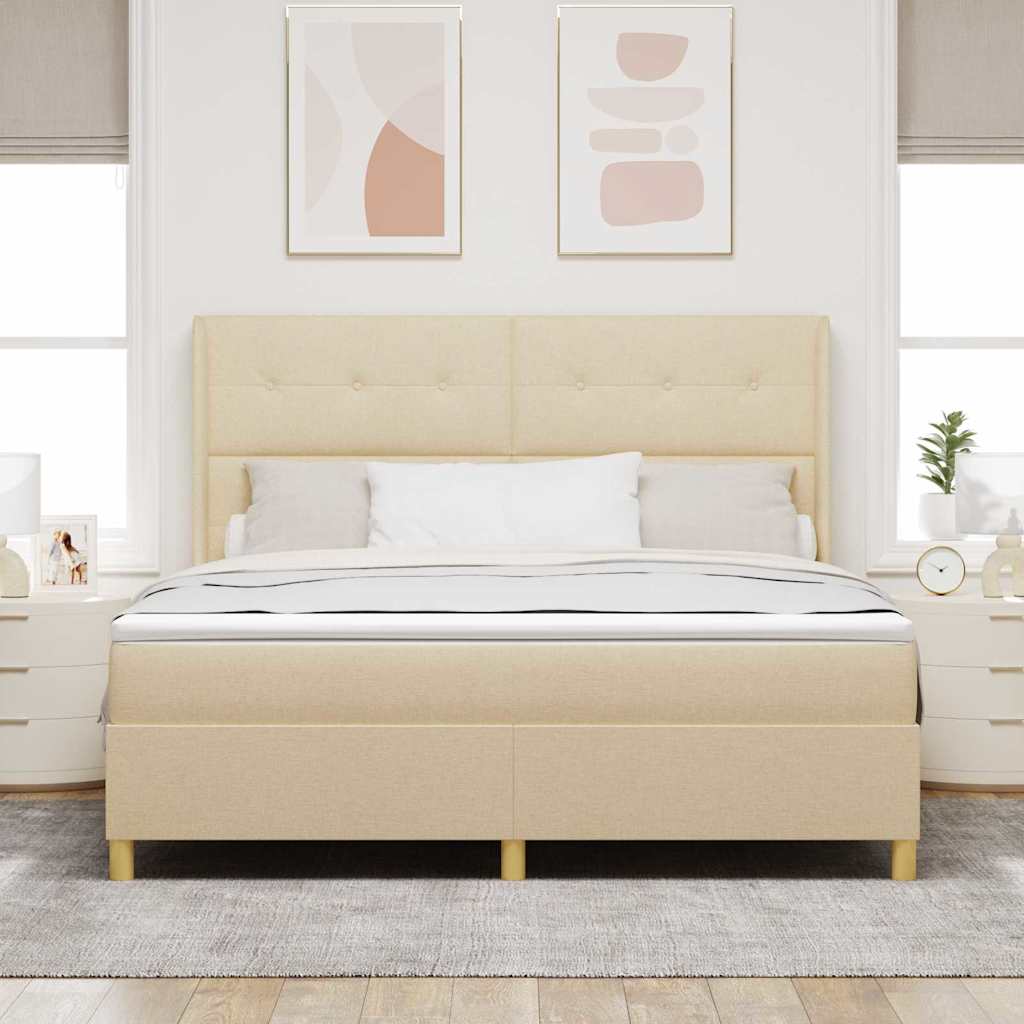 Boxspringbed met matras met hoofdeinde Crème 180 x 200 cm Stof is nu te koop bij PeponiXL, paradijselijk wonen!