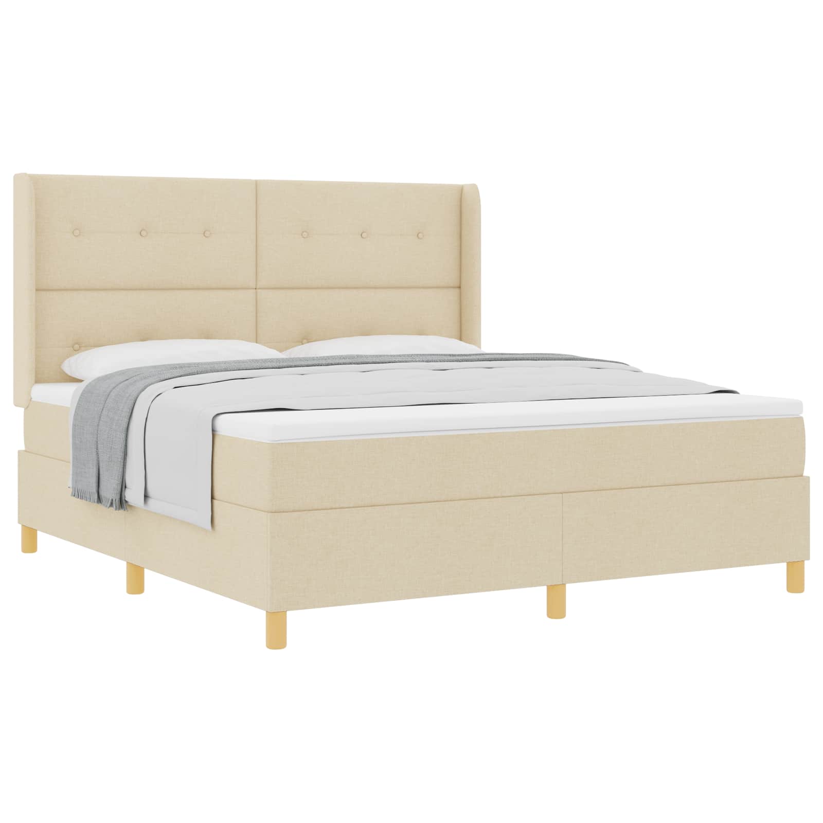 Boxspringbed met matras met hoofdeinde Crème 180 x 200 cm Stof is nu te koop bij PeponiXL, paradijselijk wonen!