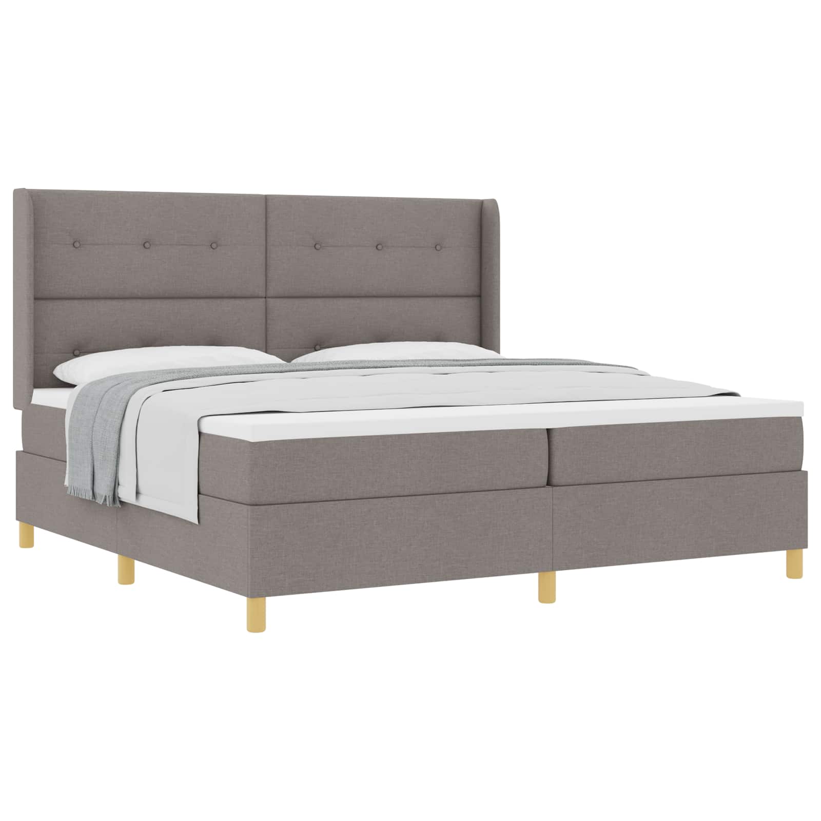 Boxspringbed met matras met hoofdeinde Taupe 200 x 200 cm Stof is nu te koop bij PeponiXL, paradijselijk wonen!