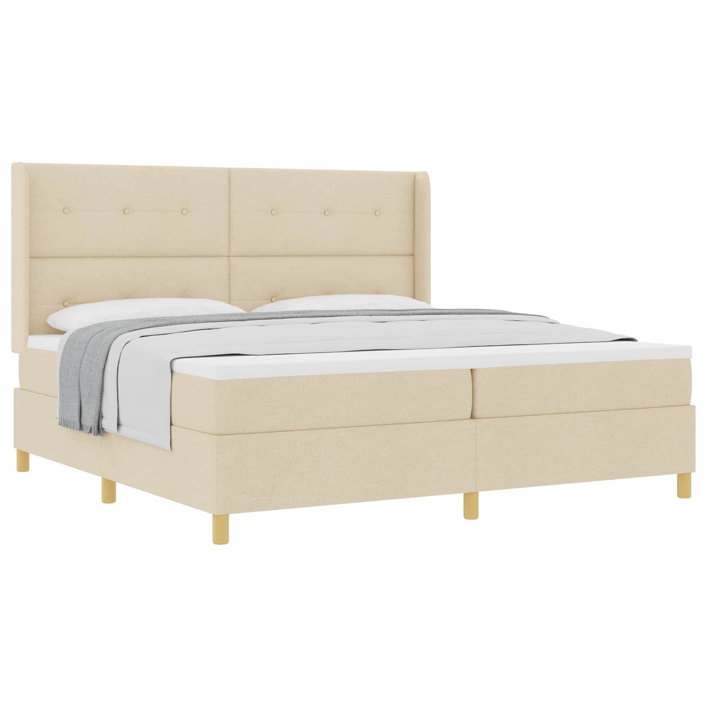 Boxspringbed met matras met hoofdeinde Crème 200 x 200 cm Stof is nu te koop bij PeponiXL, paradijselijk wonen!