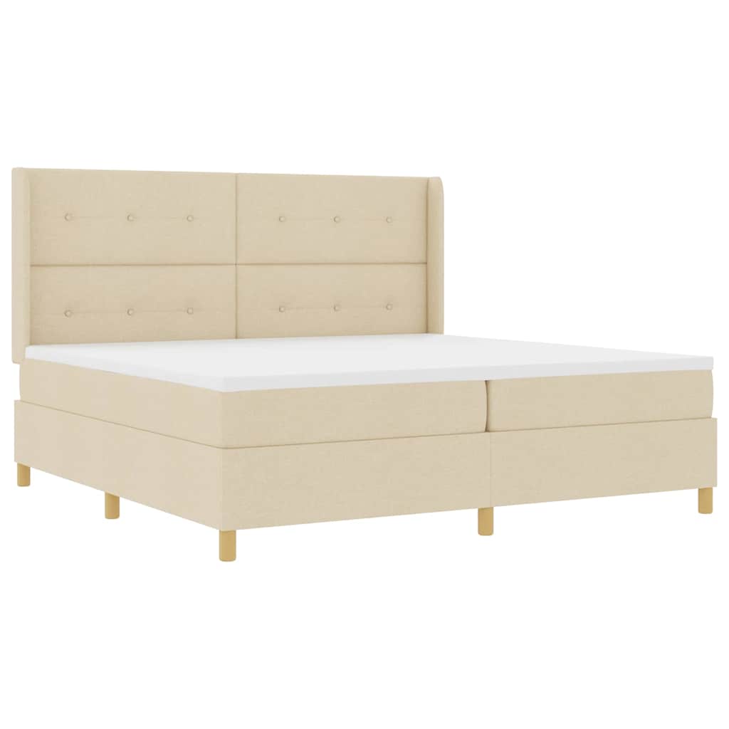 Boxspringbed met matras met hoofdeinde Crème 200 x 200 cm Stof is nu te koop bij PeponiXL, paradijselijk wonen!