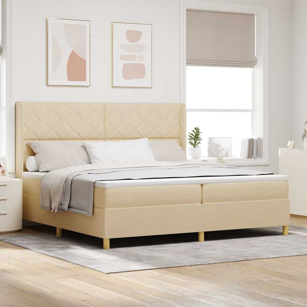 Boxspringbed met matras met hoofdeinde Crème 200 x 200 cm Stof is nu te koop bij PeponiXL, paradijselijk wonen!