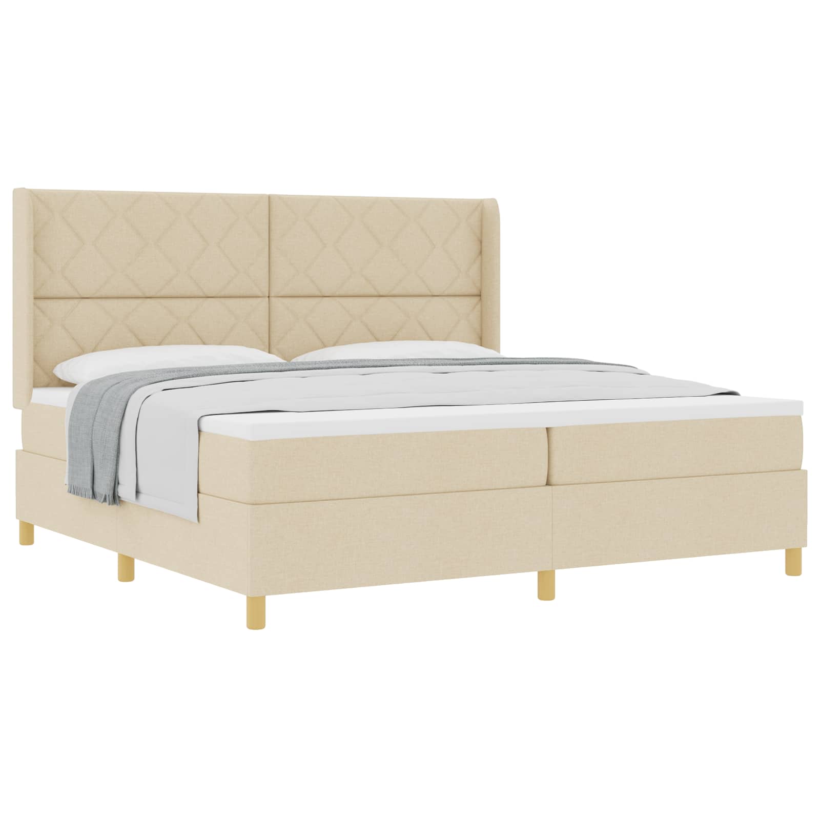 Boxspringbed met matras met hoofdeinde Crème 200 x 200 cm Stof is nu te koop bij PeponiXL, paradijselijk wonen!