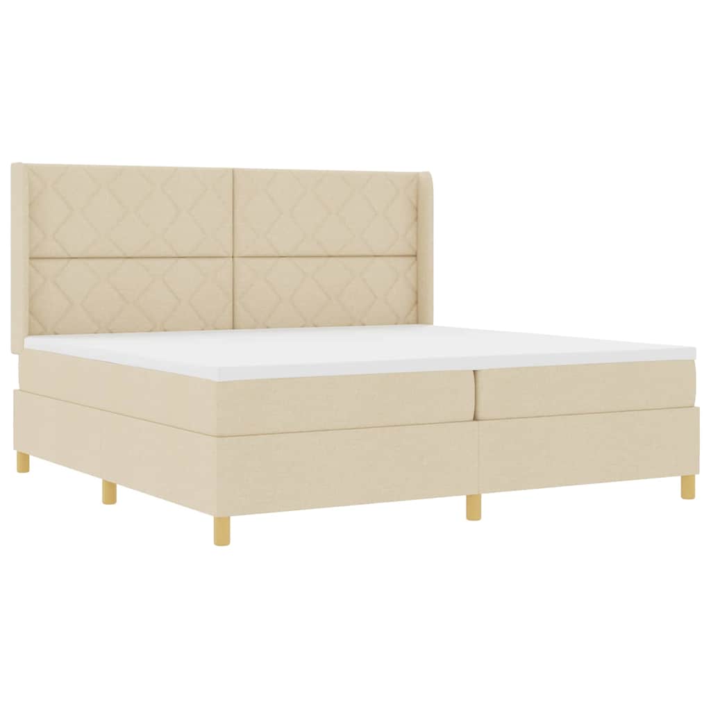 Boxspringbed met matras met hoofdeinde Crème 200 x 200 cm Stof is nu te koop bij PeponiXL, paradijselijk wonen!