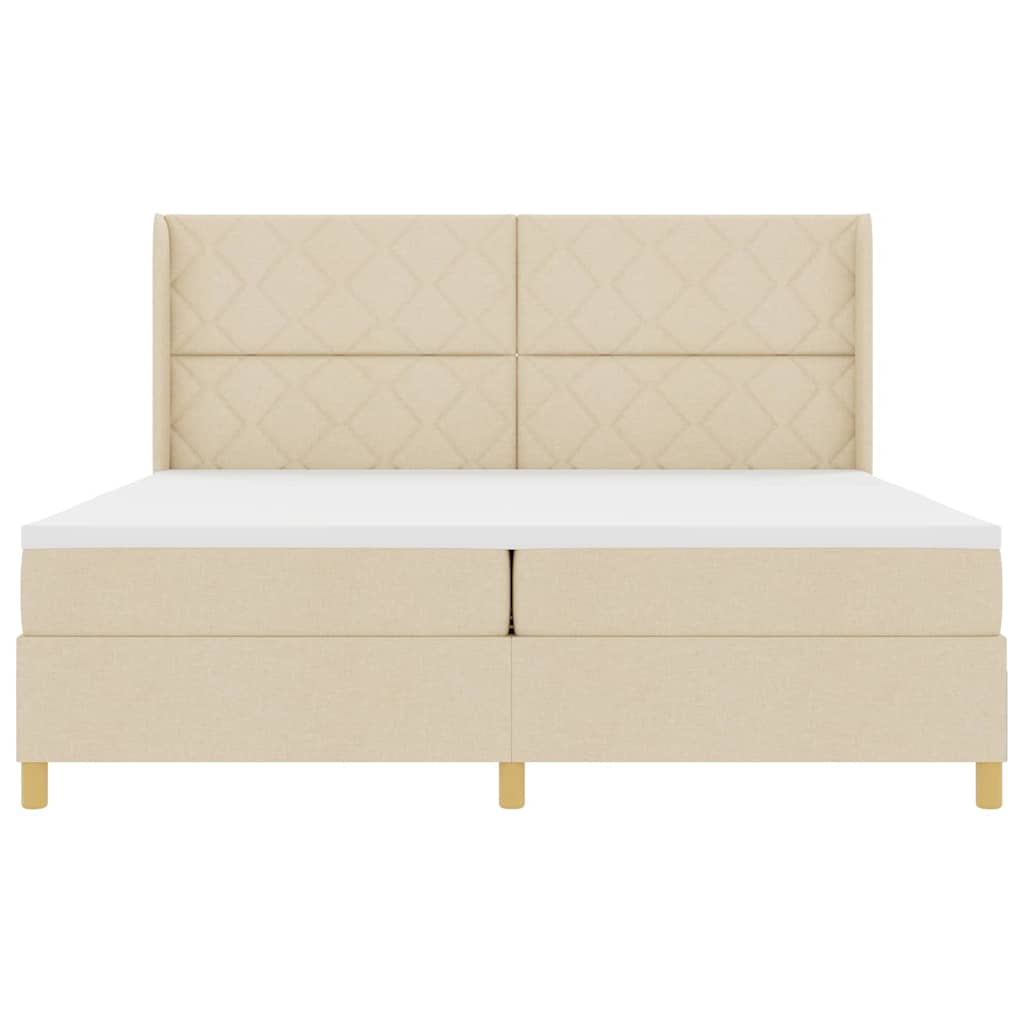 Boxspringbed met matras met hoofdeinde Crème 200 x 200 cm Stof is nu te koop bij PeponiXL, paradijselijk wonen!