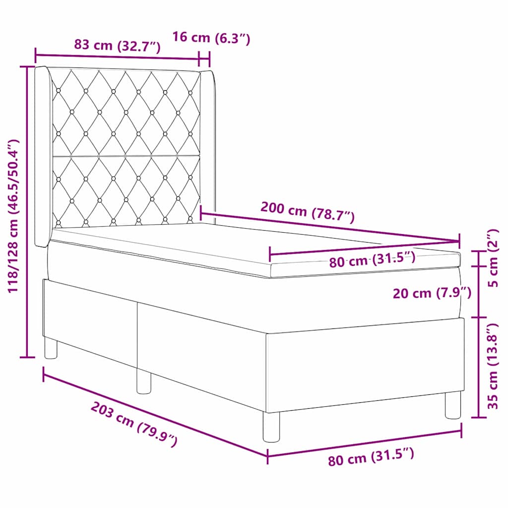 Boxspringbed met matras Donkergrijs 80 x 200 cm Fluweel is nu te koop bij PeponiXL, paradijselijk wonen!