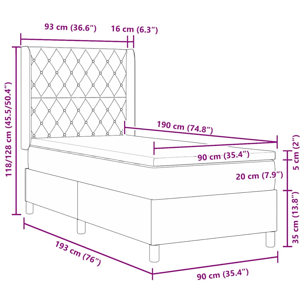 Boxspringbed met matras Donkergrijs 90 x 190 cm Fluweel is nu te koop bij PeponiXL, paradijselijk wonen!