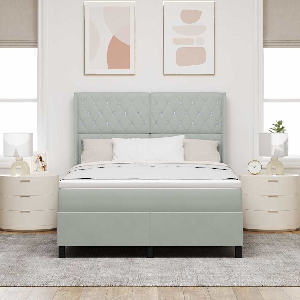 Boxspringbed met matras Lichtgrijs 140 x 190 cm Fluweel is nu te koop bij PeponiXL, paradijselijk wonen!