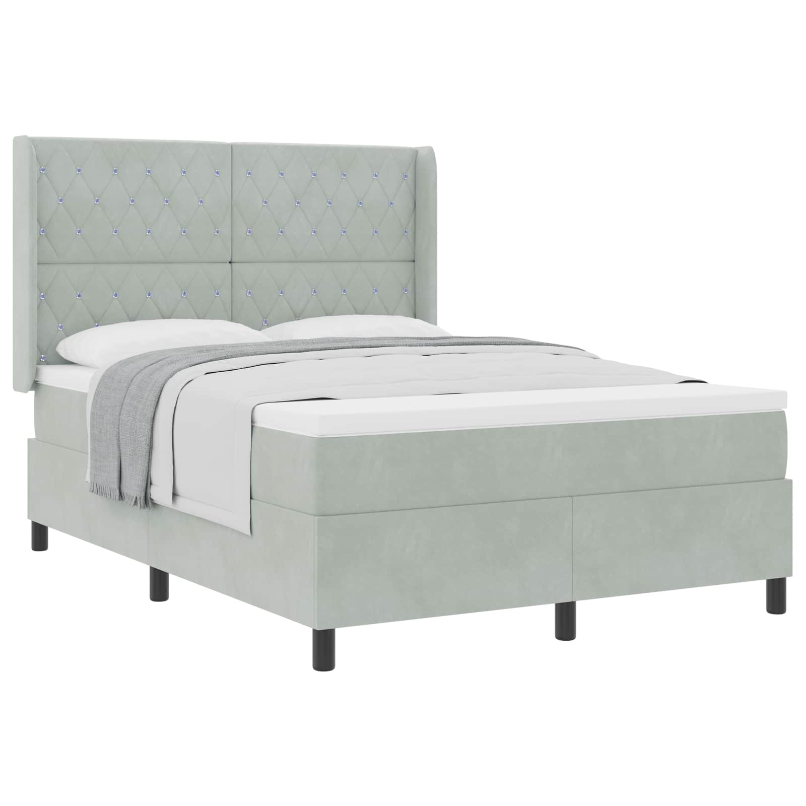 Boxspringbed met matras Lichtgrijs 160 x 200 cm Fluweel is nu te koop bij PeponiXL, paradijselijk wonen!