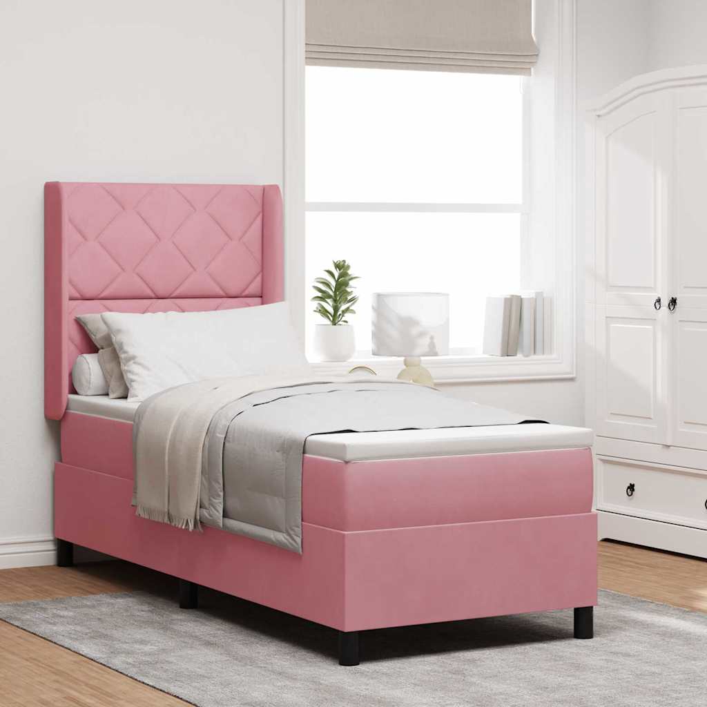 Boxspringbed met matras met hoofdeinde Roze 80 x 200 cm Fluweel is nu te koop bij PeponiXL, paradijselijk wonen!