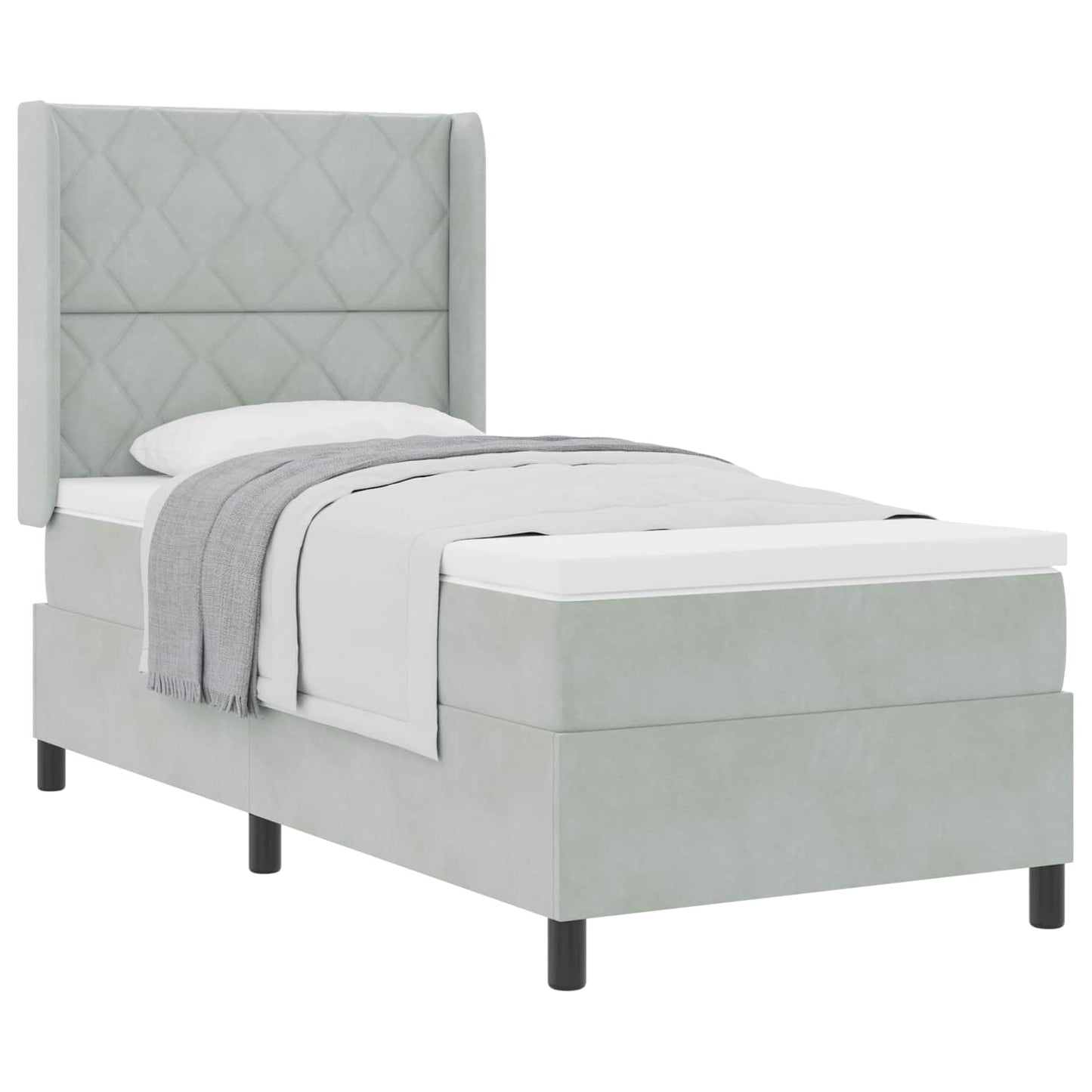Boxspringbed met matras Lichtgrijs 90 x 190 cm Fluweel is nu te koop bij PeponiXL, paradijselijk wonen!