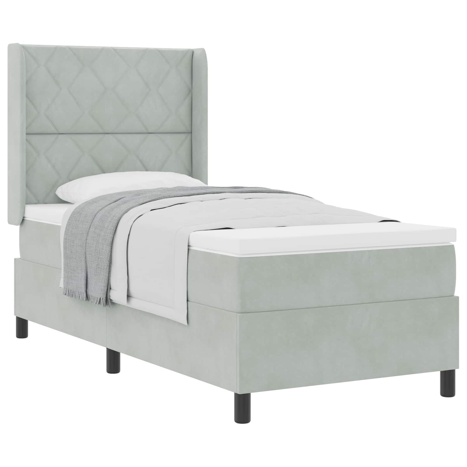 Boxspringbed met matras Lichtgrijs 90 x 190 cm Fluweel is nu te koop bij PeponiXL, paradijselijk wonen!