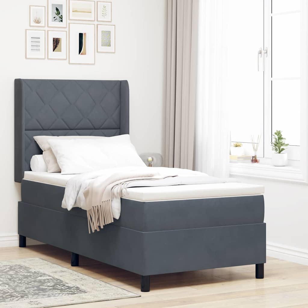 Boxspringbed met hoofdeinde Donkergrijs 90 x 190 cm Fluweel