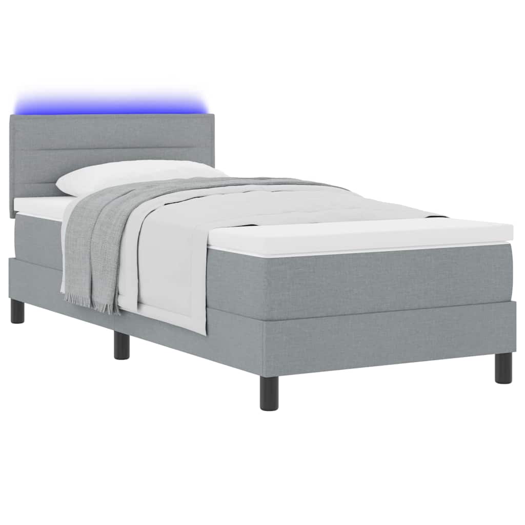 Boxspring bed met matras met LED Lichtgrijs 90 x 190 cm Stof is nu te koop bij PeponiXL, paradijselijk wonen!