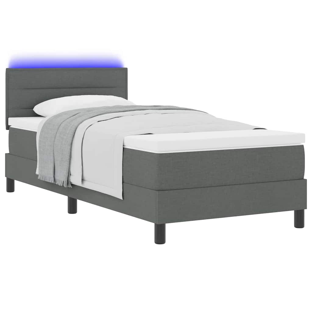 Boxspring bed met matras met LED Donkergrijs 90 x 200 cm Stof is nu te koop bij PeponiXL, paradijselijk wonen!