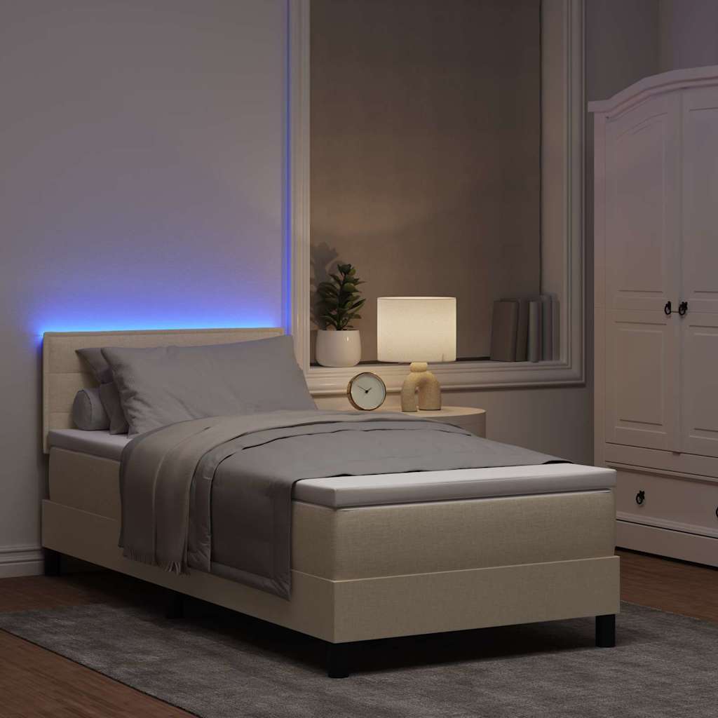 Boxspring bed met matras met LED Crème 100 x 200 cm Stof is nu te koop bij PeponiXL, paradijselijk wonen!