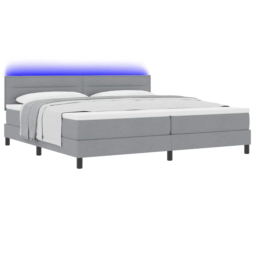 Boxspring bed met matras met LED Lichtgrijs 200 x 200 cm Stof is nu te koop bij PeponiXL, paradijselijk wonen!