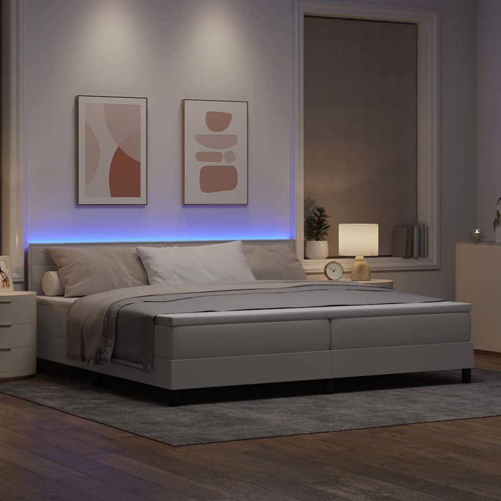 Boxspring bed met matras met LED Taupe 200 x 200 cm Stof is nu te koop bij PeponiXL, paradijselijk wonen!