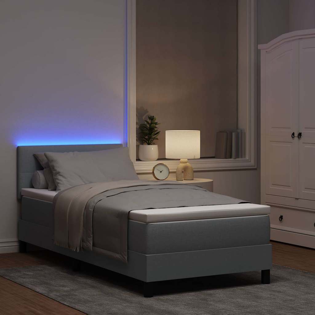 Boxspring bed met matras met LED Lichtgrijs 90 x 190 cm Stof is nu te koop bij PeponiXL, paradijselijk wonen!