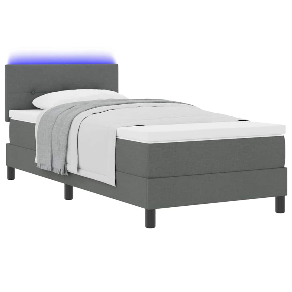 Boxspring bed met matras met LED Donkergrijs 90 x 190 cm Stof is nu te koop bij PeponiXL, paradijselijk wonen!