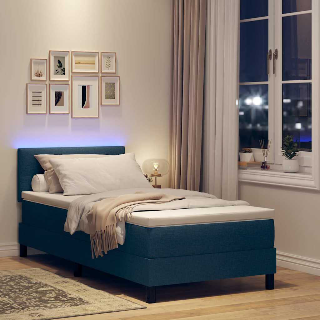 Boxspring bed met matras met LED Blauw 90 x 190 cm Stof is nu te koop bij PeponiXL, paradijselijk wonen!