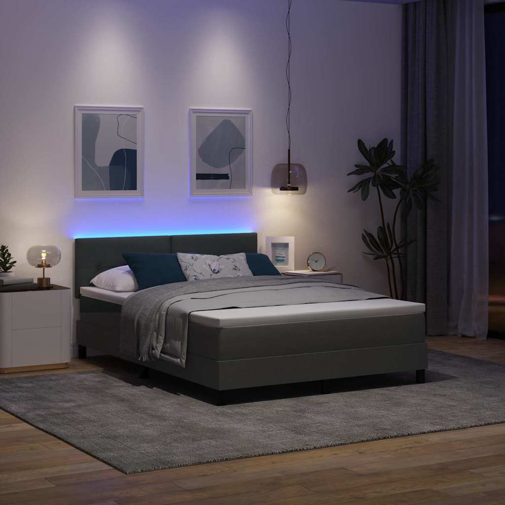 Boxspring bed met matras met LED Donkergrijs 160 x 200 cm Stof is nu te koop bij PeponiXL, paradijselijk wonen!