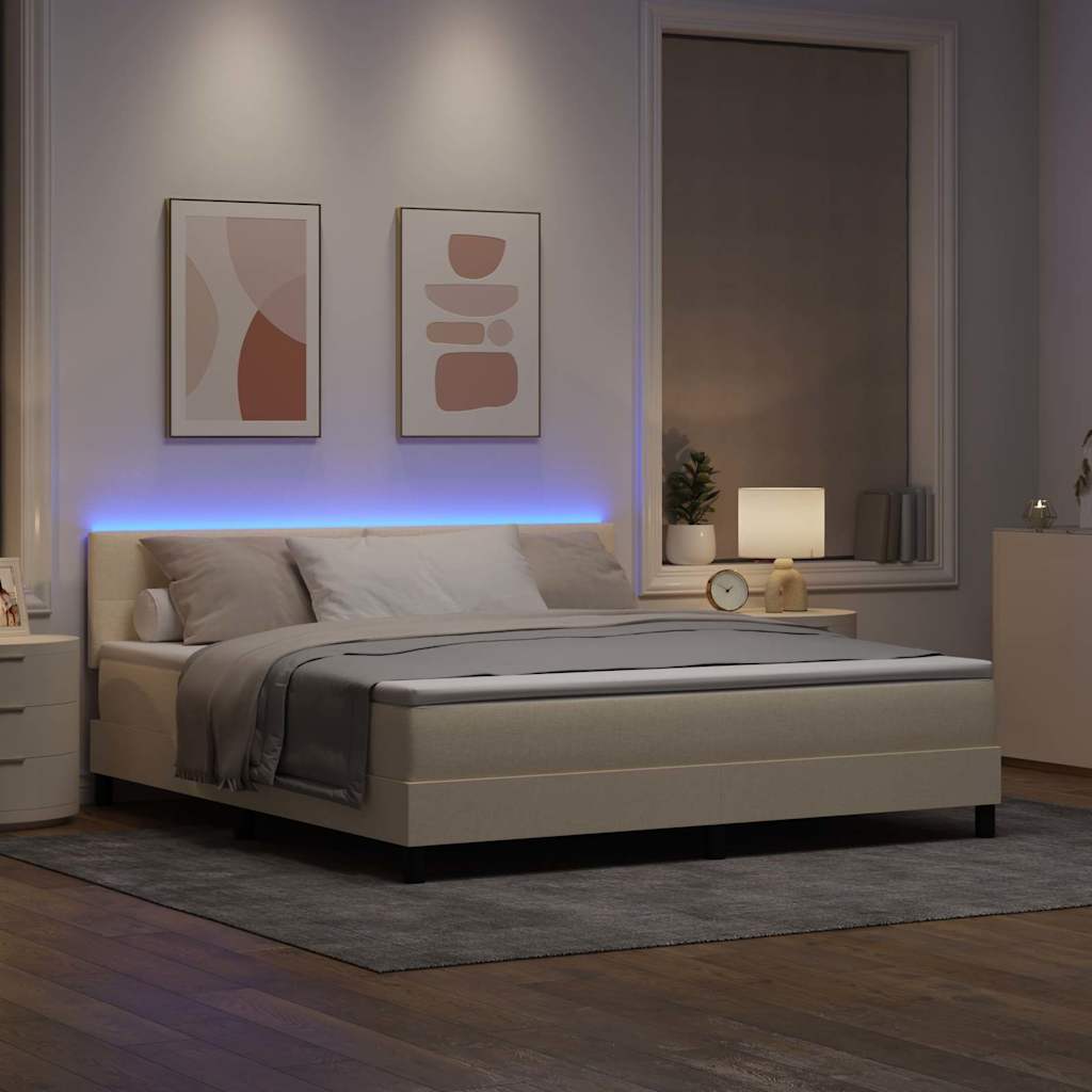 Boxspring bed met matras met LED Crème 180 x 200 cm Stof is nu te koop bij PeponiXL, paradijselijk wonen!
