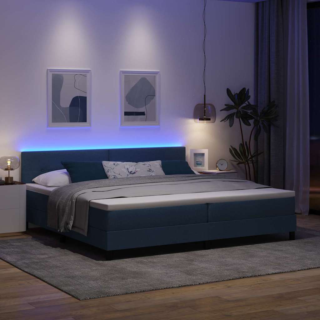 Boxspring bed met matras met LED Blauw 200 x 200 cm Stof is nu te koop bij PeponiXL, paradijselijk wonen!
