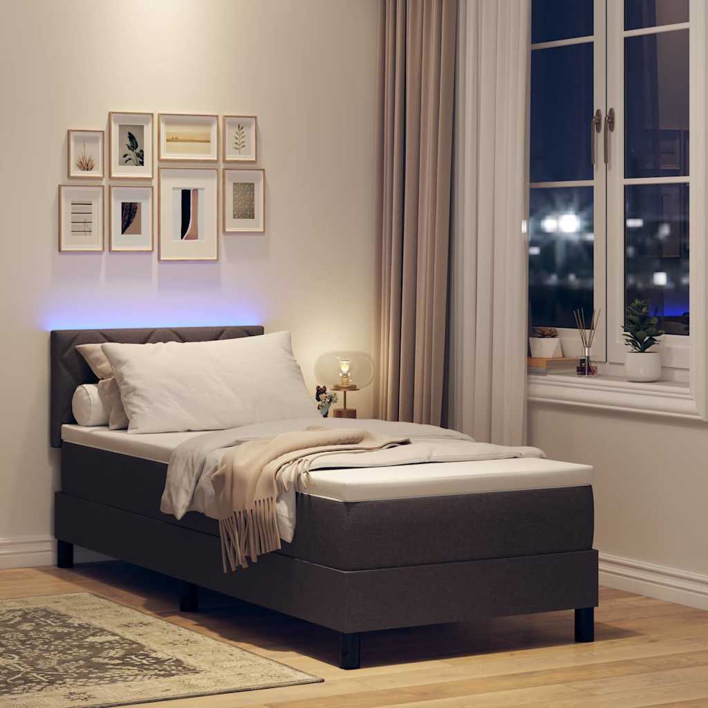 Boxspring bed met matras met LED Donkerbruin 80 x 200 cm Stof is nu te koop bij PeponiXL, paradijselijk wonen!