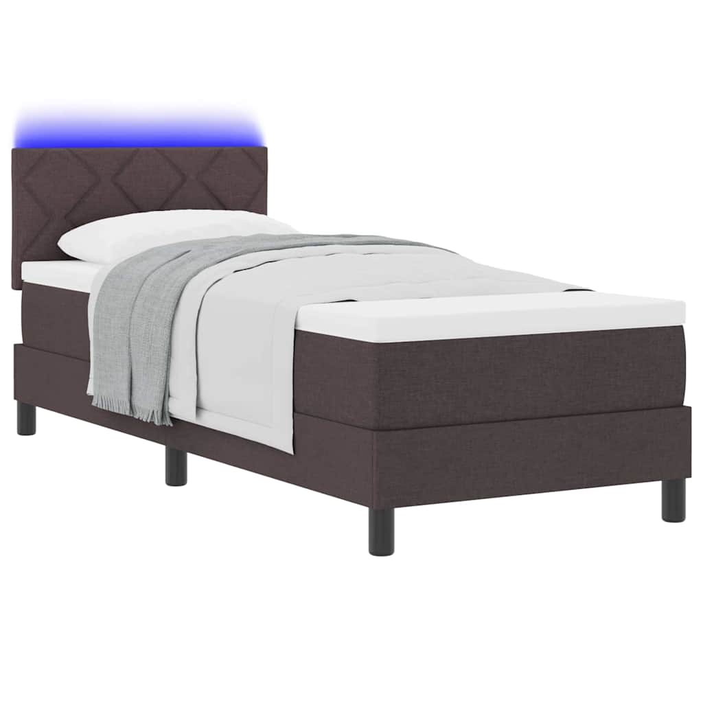 Boxspring bed met matras met LED Donkerbruin 80 x 200 cm Stof is nu te koop bij PeponiXL, paradijselijk wonen!
