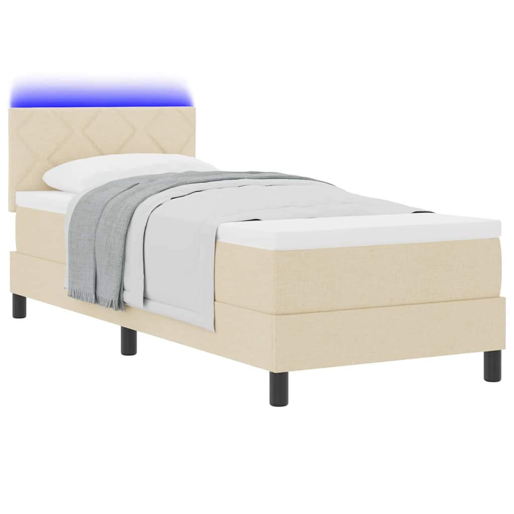Boxspring bed met matras met LED Crème 80 x 200 cm Stof is nu te koop bij PeponiXL, paradijselijk wonen!